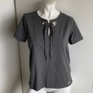 MICHAEL Michael Kors gray short sleeve tie-neck shirt